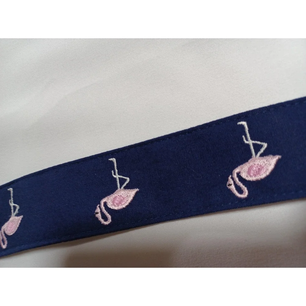 Flamingo Belt‎ Mens Medium Navy Blue D Ring Embroidered Web Preppy Casual